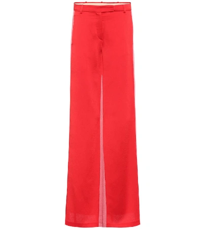 Shop Valentino Satin Trousers In Red