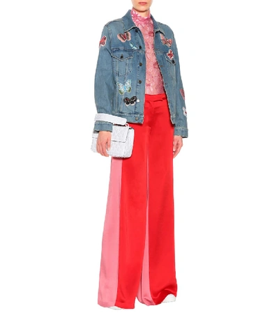 Shop Valentino Satin Trousers In Red