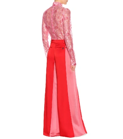 Shop Valentino Satin Trousers In Red