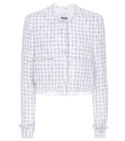 Shop Msgm Tweed Cotton-blend Cardigan In White