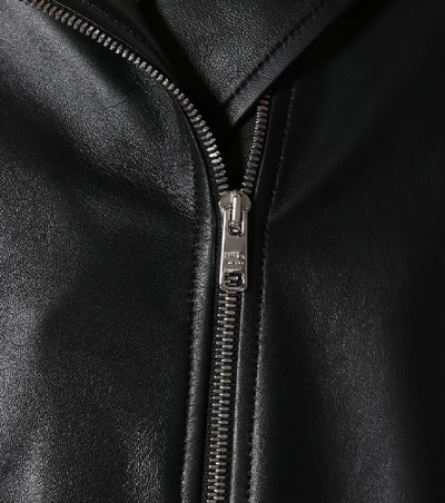 Shop Prada Fly Leather Moto Jacket In Black