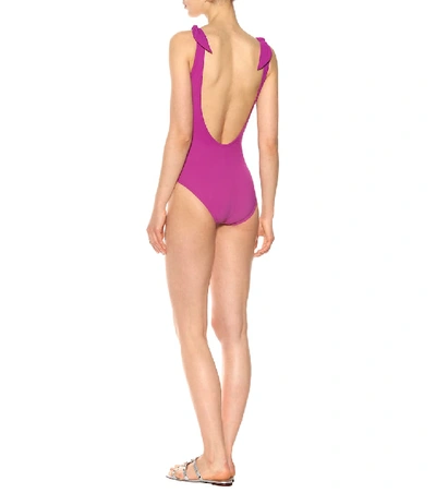 Shop Karla Colletto Barcelona V-neck Swimsuit In Purple