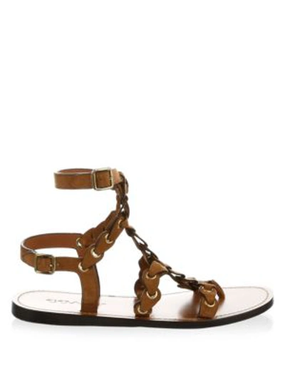 Shop Coach Gladiator Chain Link Leather Sandals In Saddle
