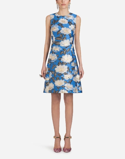 Shop Dolce & Gabbana Jacquard Lurex Dress In Blue