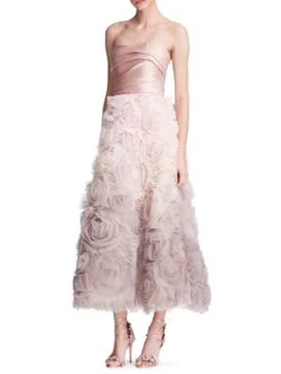 Shop Marchesa Notte Strapless Ombre Gown In Blush