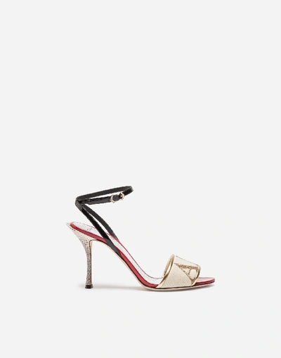 Shop Dolce & Gabbana Sandal Trimmed In Patent Leather And Ayers Snakeskin In Multicolor