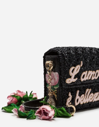 Shop Dolce & Gabbana Dg Millennials Cross-body Bag In Raffia With Patches In Black