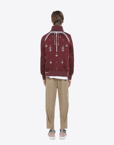 Shop Valentino Sweatshirt With Geometric Embroidery In Maroon