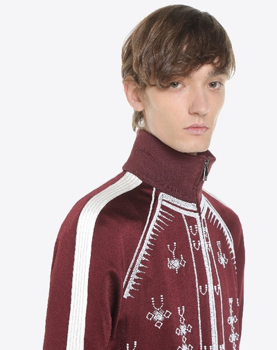 Shop Valentino Sweatshirt With Geometric Embroidery In Maroon