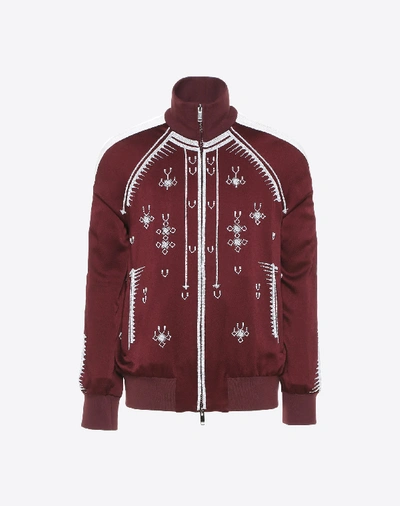 Shop Valentino Sweatshirt With Geometric Embroidery In Maroon