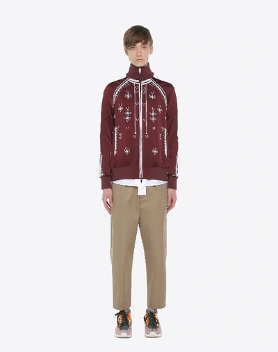 Shop Valentino Sweatshirt With Geometric Embroidery In Maroon