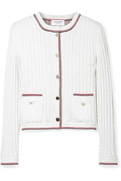 Shop Thom Browne Cable-knit Wool Cardigan In White