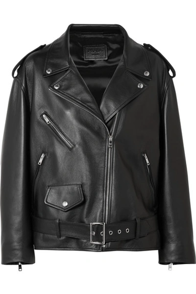 Shop Prada Leather Biker Jacket In Black