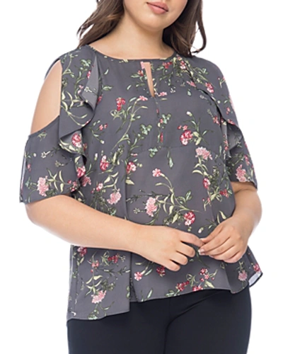 Shop B Collection By Bobeau Curvy Pamela Cold-shoulder Ruffle Top In Botanical Floral