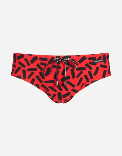 Shop Dolce & Gabbana Printed Beach Briefs In Red