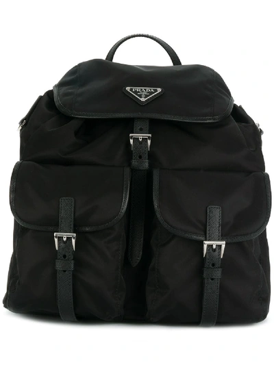 Shop Prada Logo Plaque Backpack - Black