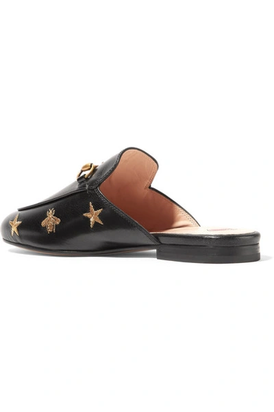 Shop Gucci Princetown Horsebit-detailed Embroidered Leather Slippers In Black