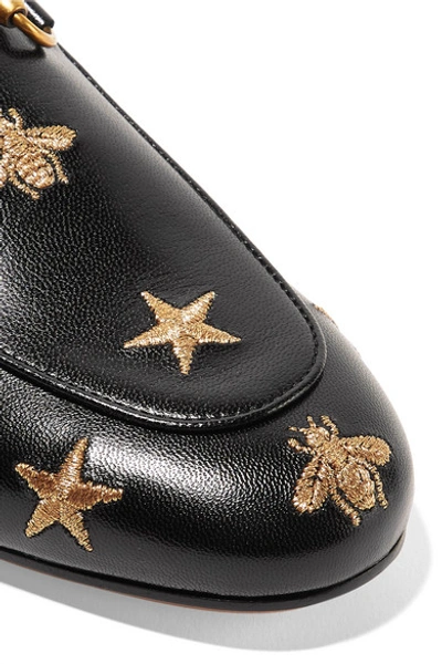 Shop Gucci Princetown Horsebit-detailed Embroidered Leather Slippers In Black