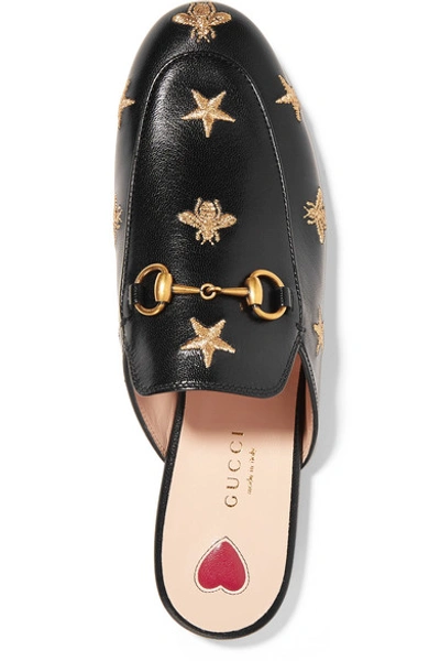 Shop Gucci Princetown Horsebit-detailed Embroidered Leather Slippers In Black