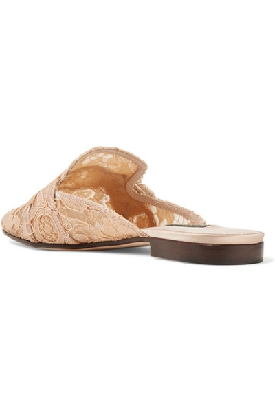 Shop Dolce & Gabbana Crystal-embellished Corded Lace Slippers In Peach