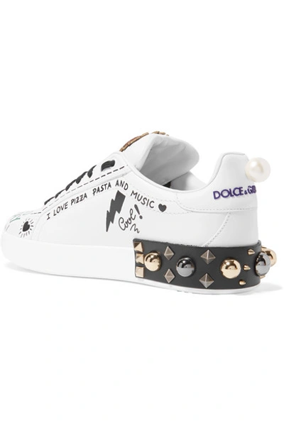 Shop Dolce & Gabbana Embellished Printed Leather Sneakers