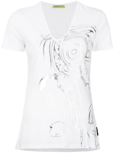 Shop Versace Jeans Metallic Patterned T-shirt - White