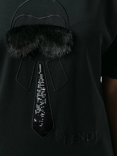Shop Fendi Karlito-embroidered T-shirt - Black