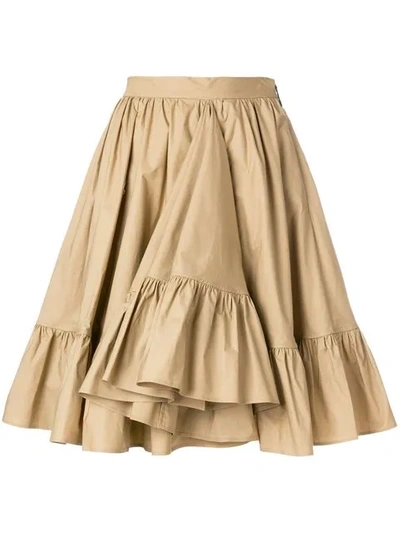 Shop Msgm Frill Hem Full Skirt - Neutrals