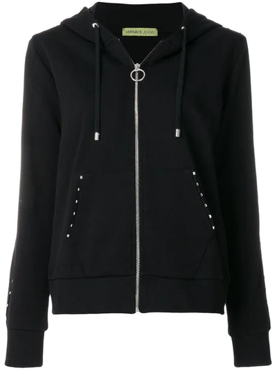 Shop Versace Jeans Studded Hooded Sweatshirt - Black
