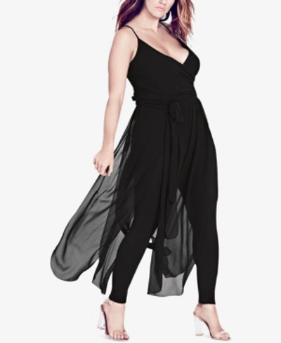 Shop City Chic Trendy Plus Size Sheer-skirt Jumpsuit In Black