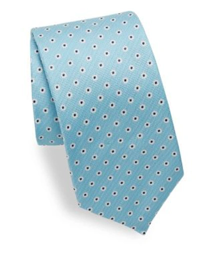 Shop Isaia Circle Dot Print Silk Tie In Blue White