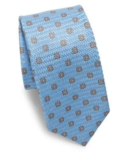 Shop Isaia Flower Medallion Silk Tie In Light Blue