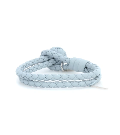 Shop Bottega Veneta Knot Intrecciato Leather Bracelet In Blue