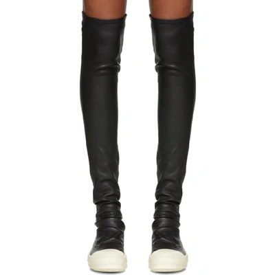 Shop Rick Owens Black And White Stocking Thigh-high Boots In 91 Black/wh