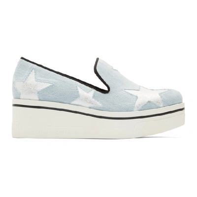 Shop Stella Mccartney Blue Denim Binx Stars Slip-on Sneakers In 4983 Sky/wh