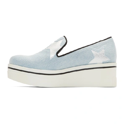 Shop Stella Mccartney Blue Denim Binx Stars Slip-on Sneakers In 4983 Sky/wh