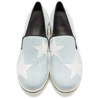 Shop Stella Mccartney Blue Denim Binx Stars Slip-on Sneakers In 4983 Sky/wh