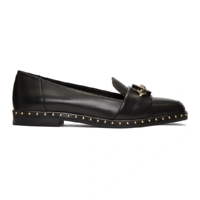 Shop Versace Black Studded Loafers In Dnnoc Black