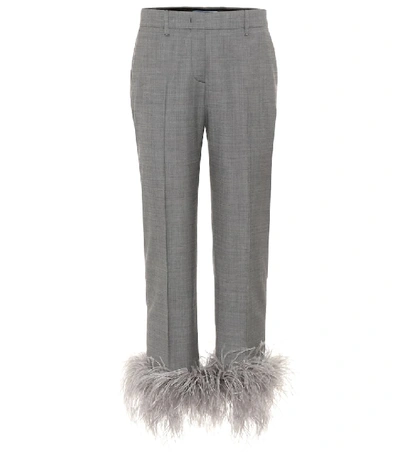 Shop Prada Feather-trimmed Trousers