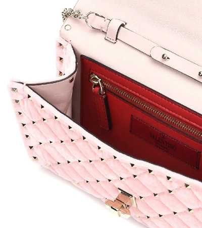 Shop Valentino Rockstud Spike Velvet Shoulder Bag In Pink