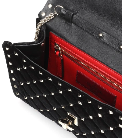 Shop Valentino Rockstud Spike Velvet Shoulder Bag In Black
