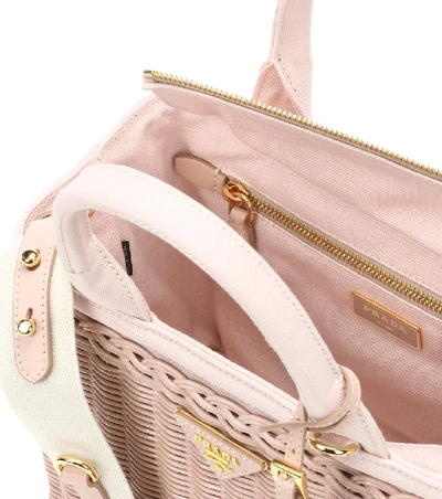 Shop Prada Leather-trimmed Wicker Tote In Pink