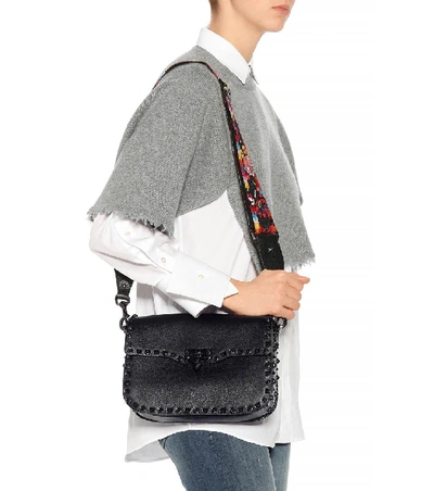 Shop Valentino Garavani Rockstud Rolling Leather Shoulder Bag In Black
