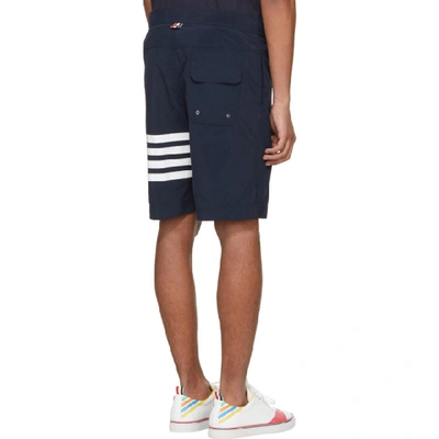Shop Thom Browne Navy Four Bar Board Shorts In 415 Navy