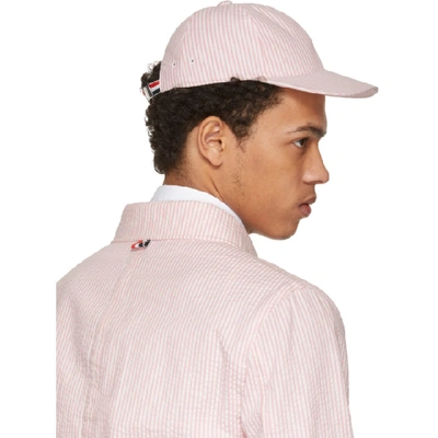 Shop Thom Browne Pink And White Seersucker Six-panel Baseball Cap In 680 Ltpink