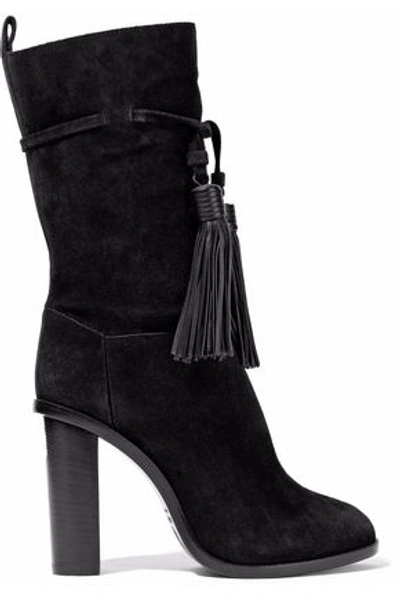 Shop Lanvin Woman Tasseled Suede Boots Black