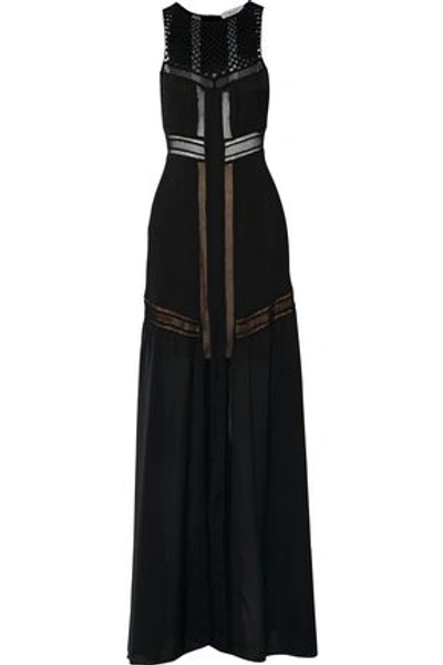 Shop A.l.c Woman Isbert Crochet-paneled Pleated Silk Maxi Dress Black