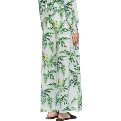 Shop Stella Mccartney Blue Silk Palm Wide-leg Trousers In 4900 Pale B
