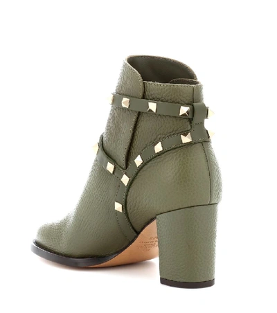 Shop Valentino Rockstud Leather Ankle Boots In Green