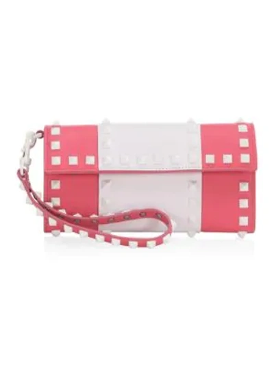 Shop Valentino Free Rockstud Leather Continental Wallet In Navy White